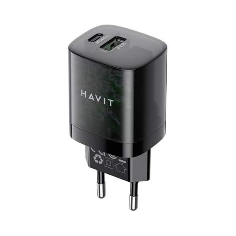 شاحن Havit – PD 30 واط – منفذين – GaN – شحن سريع – صغير الحجم
