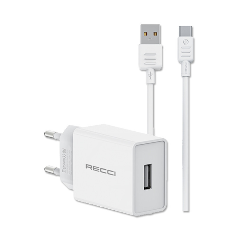 شاحن RECCI – Type‑C – موديل RC58EC – مع كابل Type‑C – شحن سريع 2.4A