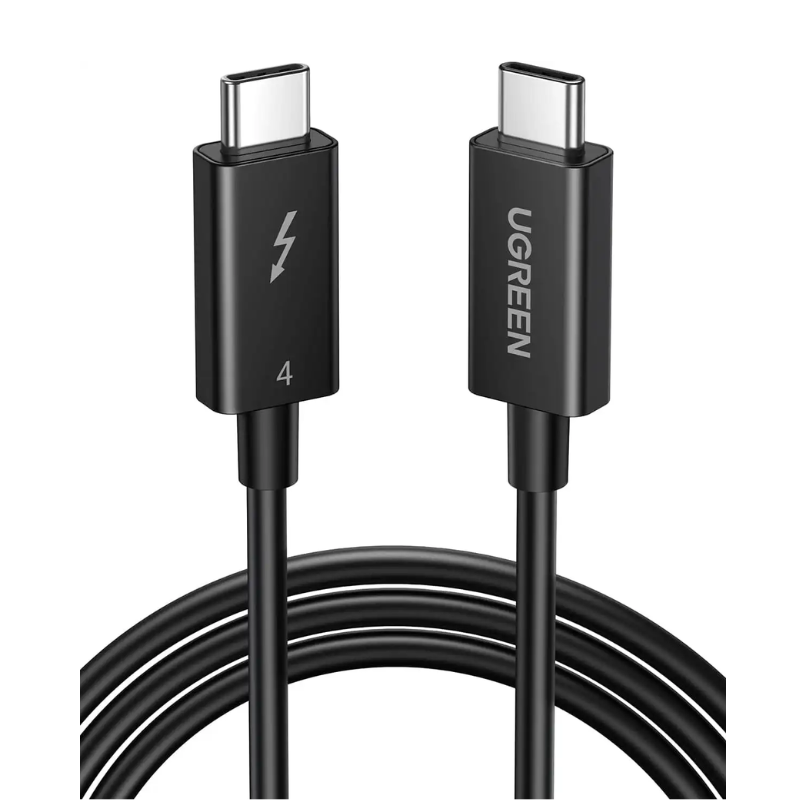 كابل يوجرين Thunderbolt 4 Type‑C بطول 0.8 متر قدرة 100 واط موديل US501 – أسود