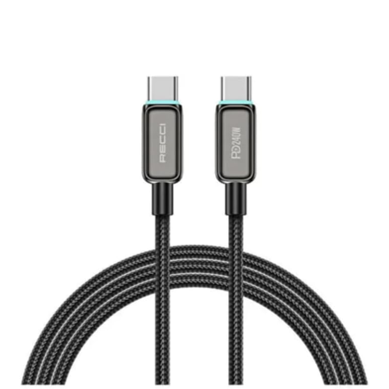 كابل شحن Recci USB Type-C to Type-C - 240 W - موديل RS42CC - أسود