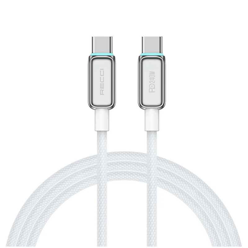 كابل RECCI RS42CC Type-C إلى Type-C PD 240 واط فضي