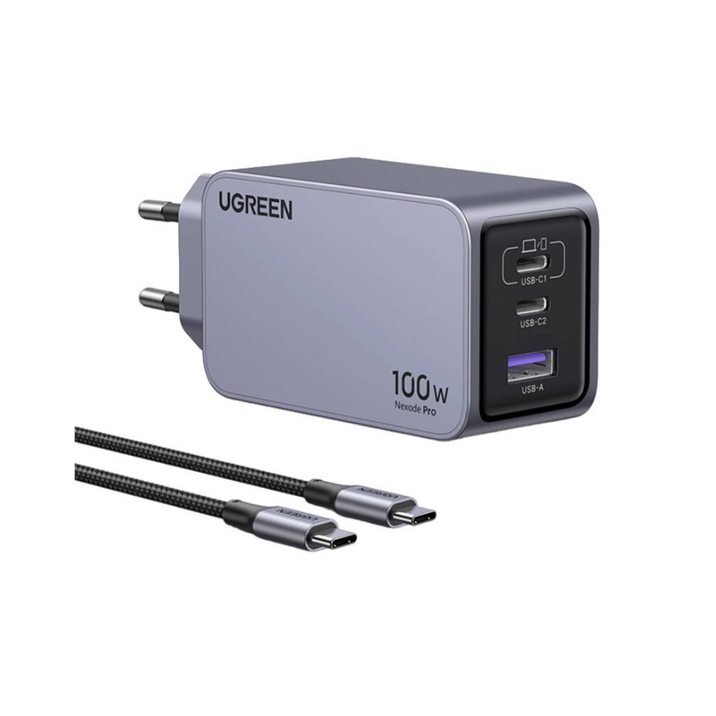 شاحن يوجرين Nexode Pro ثلاثي المنافذ بقوة 100 وات بتقنية GaN للشحن السريع